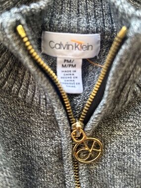 Calvin Klein Heather Gray Full Zip Ribbed Knit Sweater